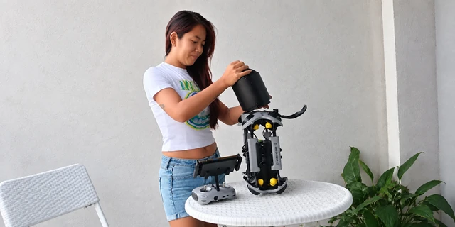 Natalia Zhu preparing an ROV for underwater exploration